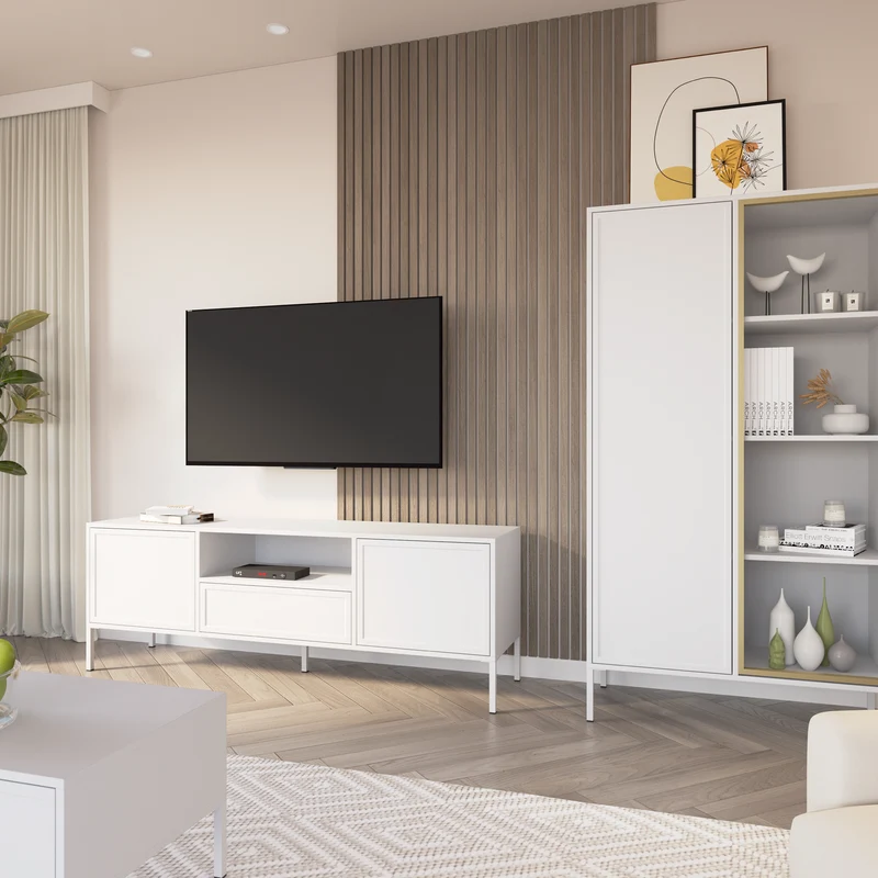 Zweiflügeliger Velveto-Schrank mit Glasfront, 90 cm, weiß