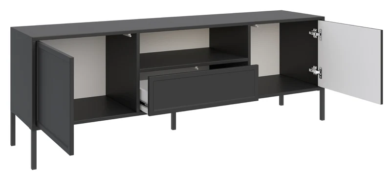 TV-Schrank Velveto, zweitürig mit Schublade und Nische, 160 cm, schwarz