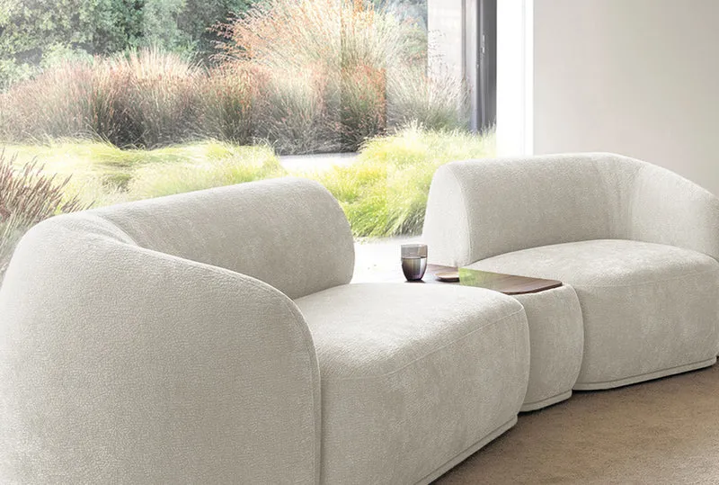 Modulares rechteckiges Pouf mit Platte Bommo, cremefarbenes Chenille