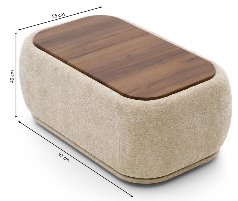 Modulares rechteckiges Hocker mit Tischplatte Bommo in grauem Chenille