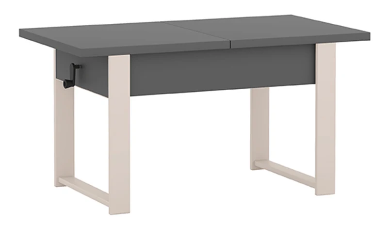 Ausziehbarer Couchtisch Hugo 120(157)x67 cm, grau mit Diamantmuster und Kaschmirbeinen
