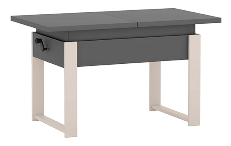 Ausziehbarer Couchtisch Hugo 120(157)x67 cm, grau mit Diamantmuster und Kaschmirbeinen