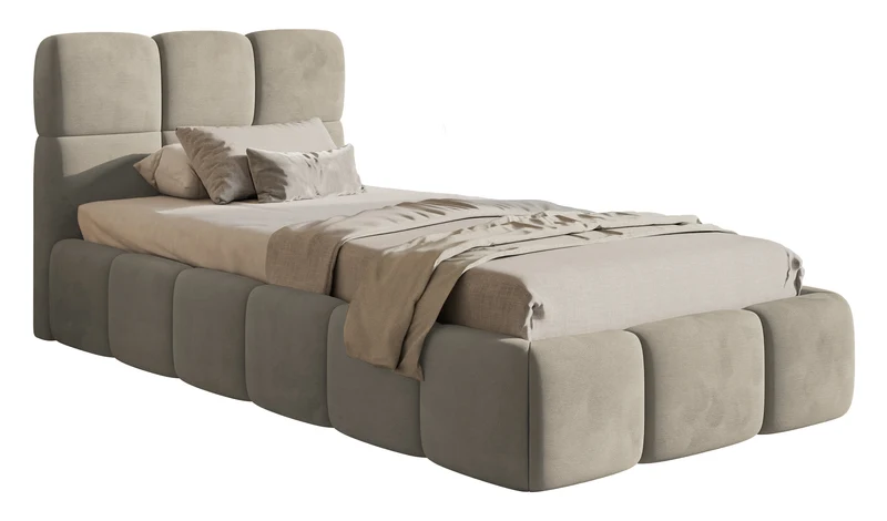 Gepolstertes Bett 90x200 cm Cloudy in grau-beige, wasserabweisender, leicht zu reinigender Samtstoff