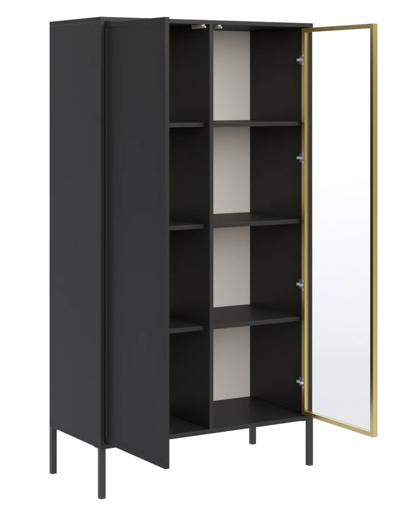 Zweiflügeliger Velveto-Schrank mit Glastür, 90 cm, schwarz