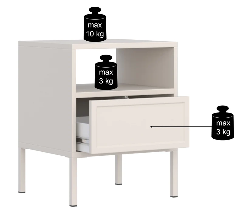 Nachttisch Velveto mit Schublade und Fach, 45 cm, weiß