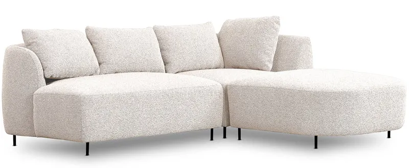 Modulares Ecksofa Lanomi, L-förmig, rechtsseitig, cremefarbenes Bouclé