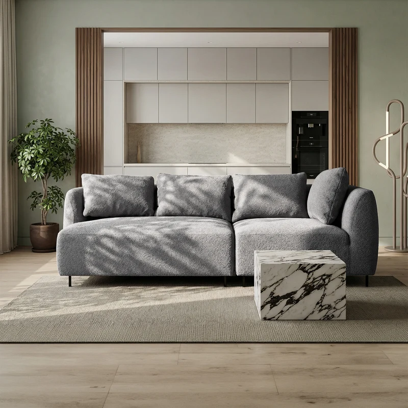Modulares Sofa Lanomi in grauem Bouclé