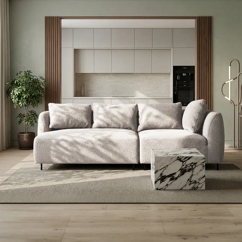 Modulares Sofa Lanomi in grau-beigem Bouclé
