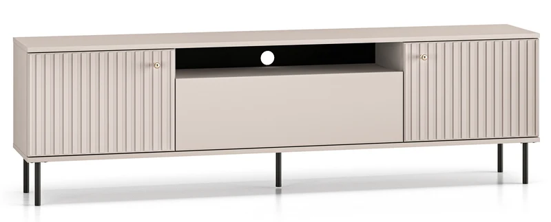 Zweiturige TV-Kommode Caletto mit Klappe und Regal, 180 cm, dekorative Lamellen Kaschmir