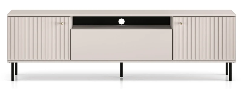 Zweiturige TV-Kommode Caletto mit Klappe und Regal, 180 cm, dekorative Lamellen Kaschmir
