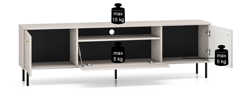Zweiturige TV-Kommode Caletto mit Klappe und Regal, 180 cm, dekorative Lamellen Kaschmir