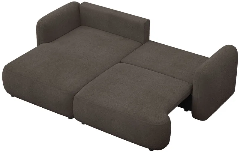 Ecksofa mit Schlaffunktion Tvoya, L-förmig, linksseitig, braunes Bouclé