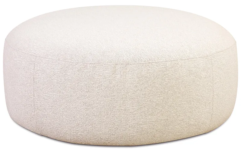 Modulare Eckcouch Baomi L-förmig mit Hocker, rechtsseitig, cremefarbenes Chenille