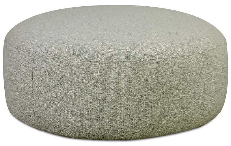 Modulare Eckcouch Baomi, großes L-förmiges Sofa mit Hocker, linksseitig, salbeigrüner Chenille-Stoff