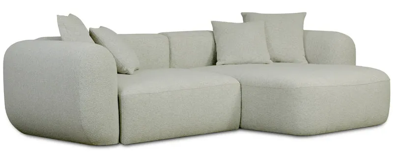 Modulares Ecksofa Baomi, L-förmig, mit Pouf, rechtsseitig, Salbeigrün, Chenille