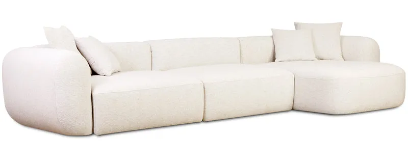 Modulares Ecksofa Baomi, groß, L-förmig, rechtsseitig, cremefarben, Chenille