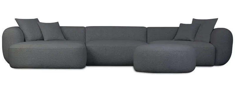 Großes L-förmiges Baomi Modul-Ecksofa mit Hocker, linksseitig, dunkelgrauer Chenille-Stoff