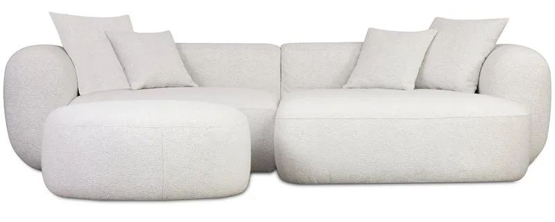 Modulares Baomi Ecksofa in L-Form mit Pouf, rechtsseitig, grau-beige Chenille