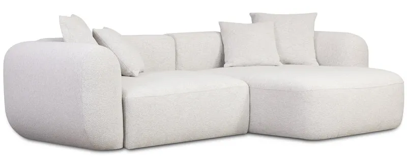 Modulares Baomi Ecksofa in L-Form mit Pouf, rechtsseitig, grau-beige Chenille