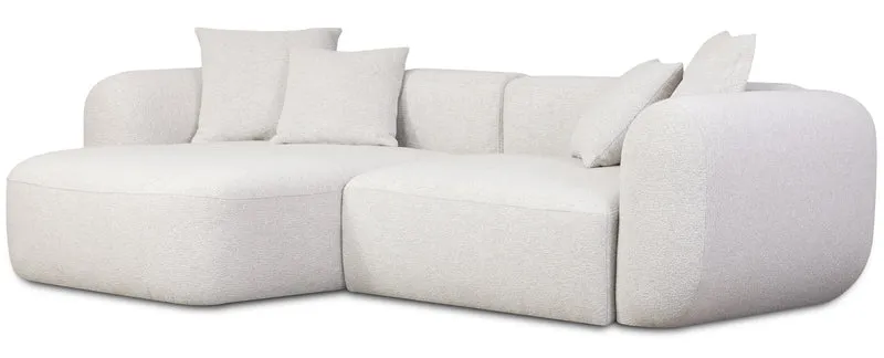 Modulare Eckcouch Baomi L-förmig mit Hocker, linksseitig, grau-beige Chenille