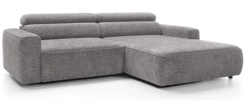 Ecksofa Fando mit elektrisch ausziehbarer Sitzfläche, L-förmig, rechtsseitig, hellgrauer Chenille-Stoff
