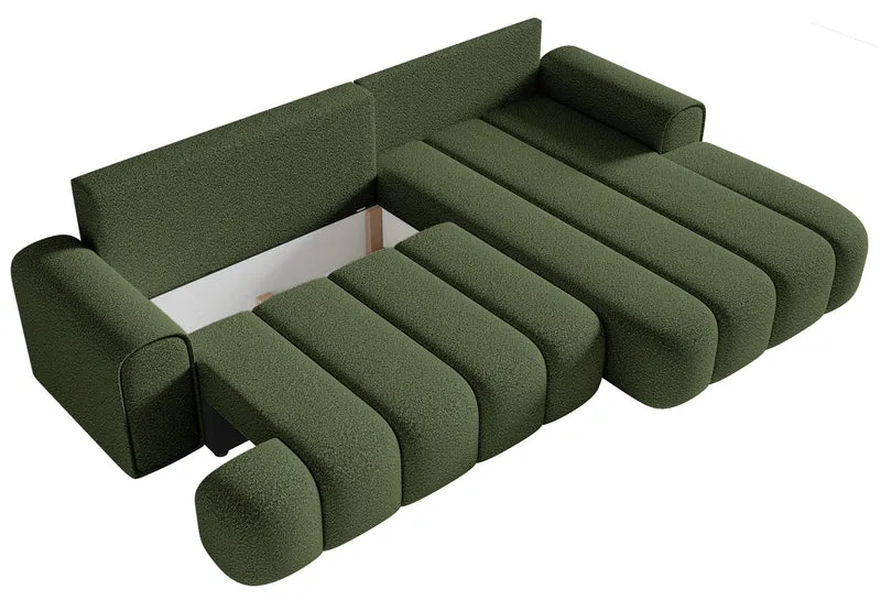 Ecksofa mit Schlaffunktion Dandelino, L-förmig, rechtsseitig, mit Stauraum, khaki Bouclé