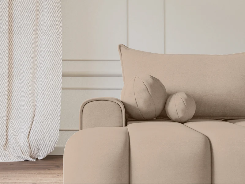Ecksofa mit Schlaffunktion Dandelino, L-förmig, linksseitig, mit Stauraum, beige Samt