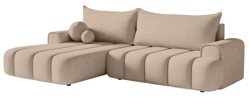 Ecksofa mit Schlaffunktion Dandelino, L-förmig, linksseitig, mit Stauraum, beige Samt