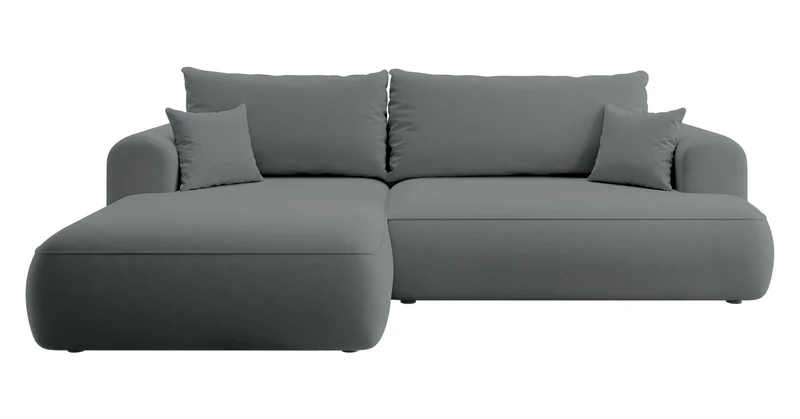 Ecksofa mit Schlaffunktion Ovo, L-förmig, dunkelgrauer Samt, mit Stauraum, aus pflegeleichtem Stoff, linksseitig