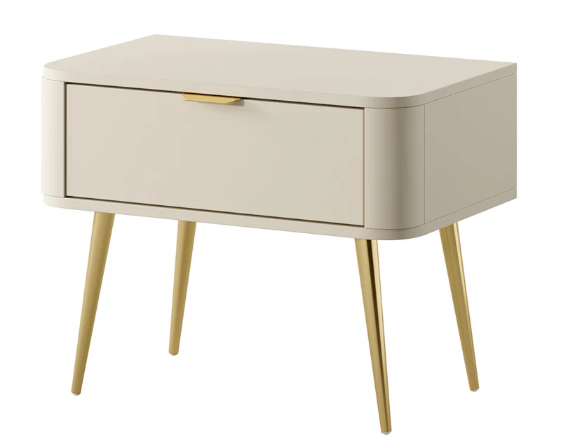 Ovaler Nachttisch mit Schublade 63 cm sandbeige