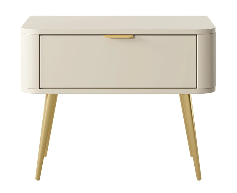Ovaler Nachttisch mit Schublade 63 cm sandbeige