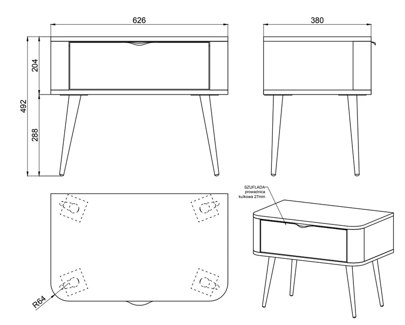 Ovaler Nachttisch mit Schublade 63 cm sandbeige
