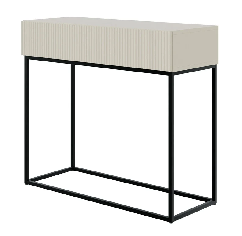 Veldio-Konsole mit gefräster Front und 90 cm Schublade, grau-beige mit schwarzen Beinen