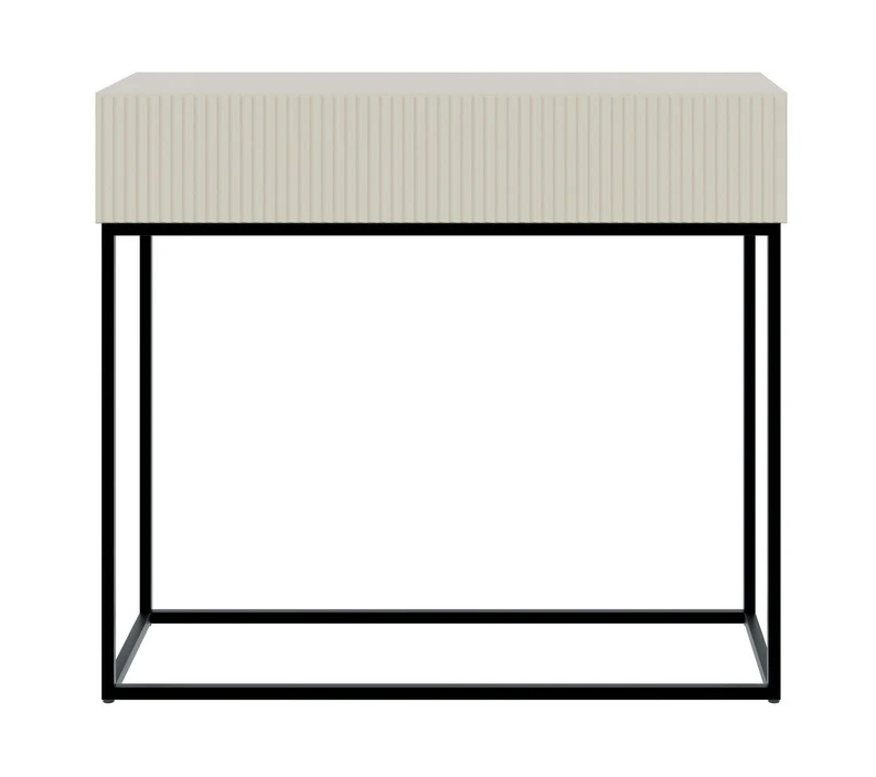 Veldio-Konsole mit gefräster Front und 90 cm Schublade, grau-beige mit schwarzen Beinen