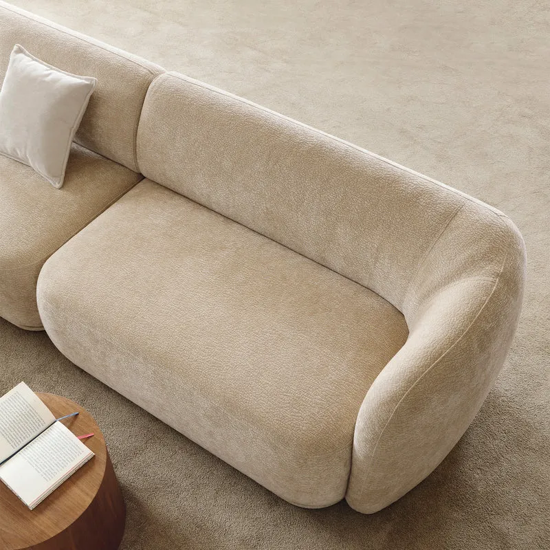 Modulares Ecksofa Bommo L-förmig mit Hocker, linksseitig, beige Chenille