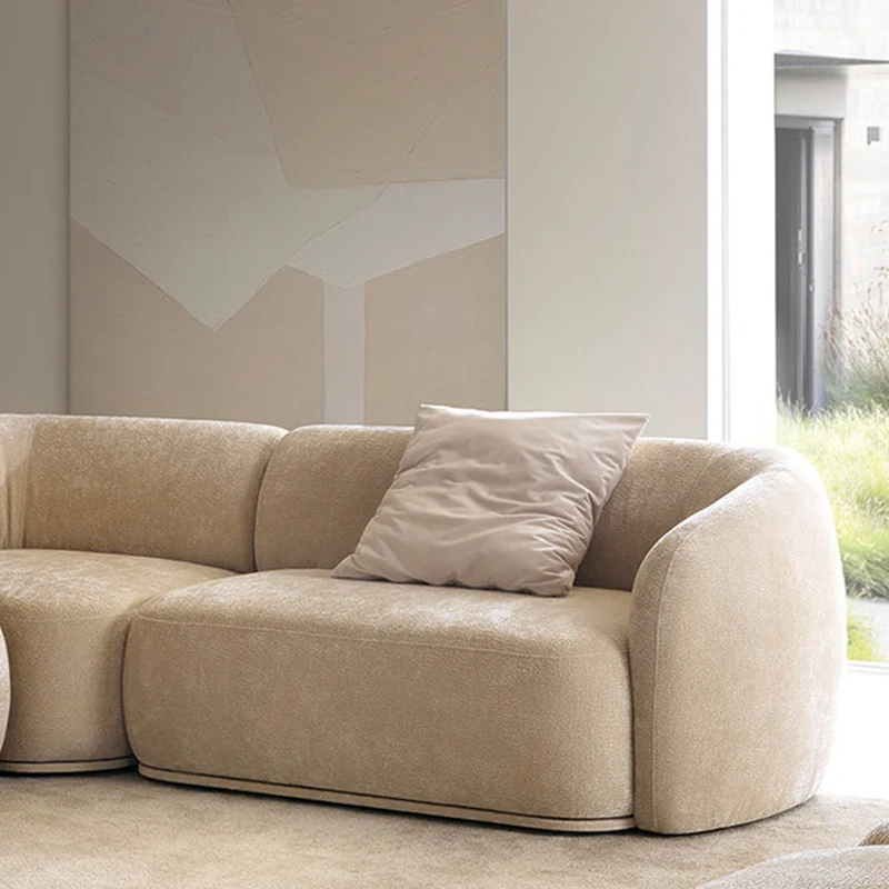 Modulares Ecksofa Bommo L-förmig mit Hocker, linksseitig, beige Chenille