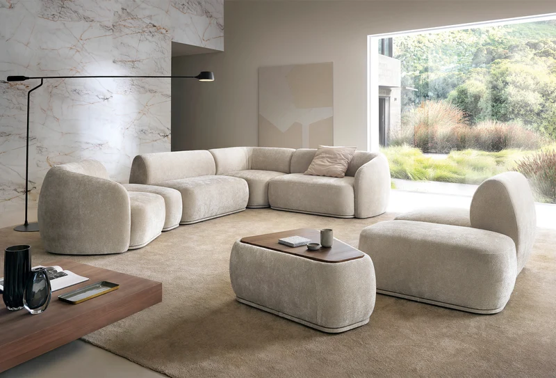 Einzelmodul Bommo linksseitig, grau-beige Chenille