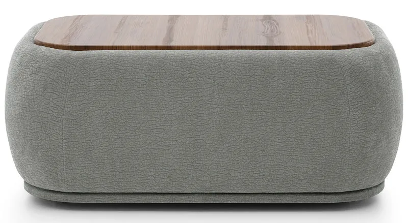 Modulares rechteckiges Hocker mit Tischplatte Bommo in grauem Chenille