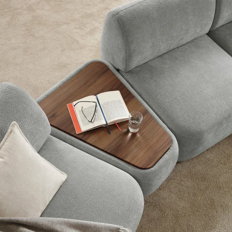 Modulares dreieckiges Pouf mit Bommo-Tischplatte, grauer Chenille