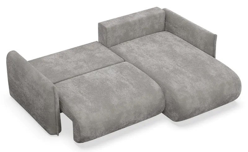 Ecksofa mit Schlaffunktion Cushi, L-förmig, rechtsseitig, mit Stauraum, grauer Chenille-Bezug