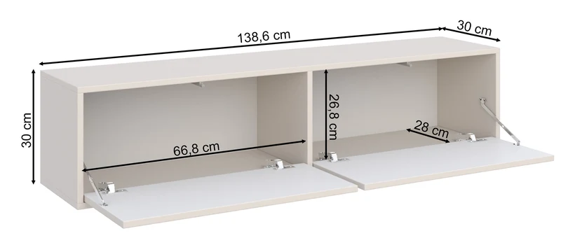 Hängender Velveto TV-Schrank mit zwei Klapptüren, 140 cm, weiß
