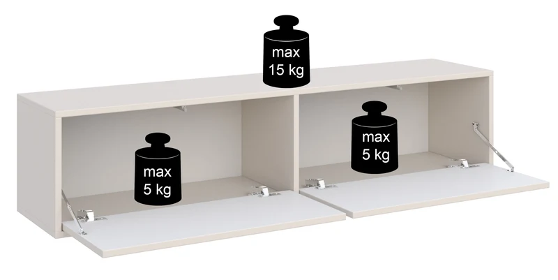Hängender Velveto TV-Schrank mit zwei Klapptüren, 140 cm, weiß