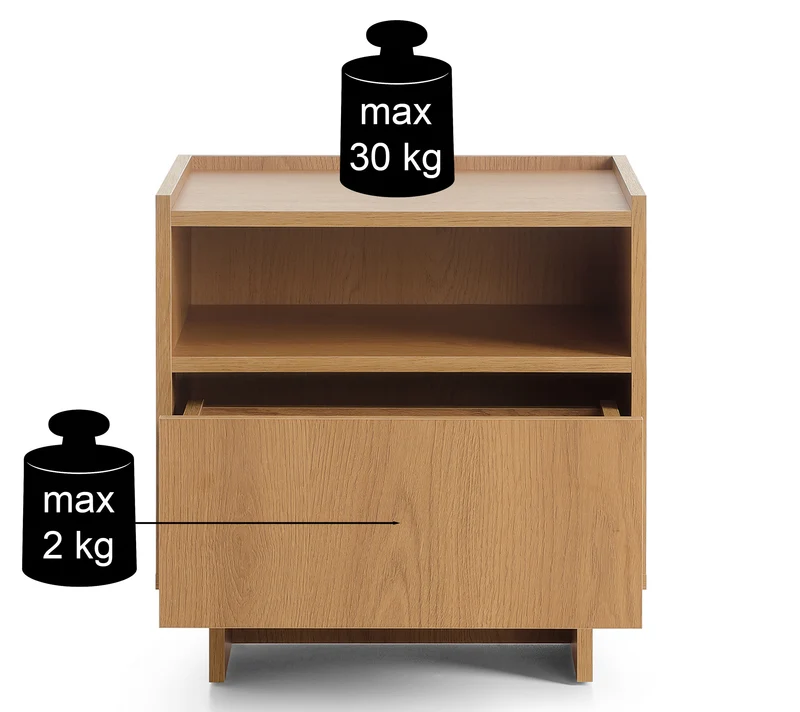 Nachttisch Yasumi mit Schublade und Fach, 50 cm, Karamelleiche