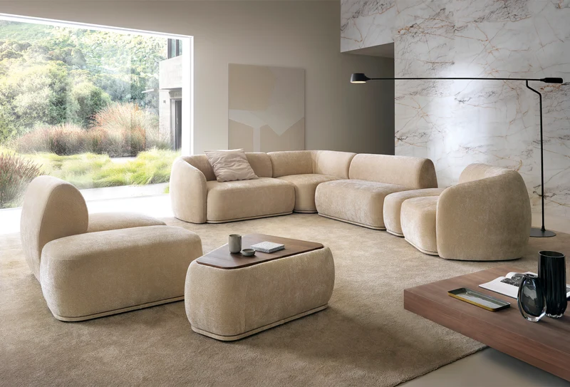 Modulares dreieckiges Pouf Bommo in Beige Chenille