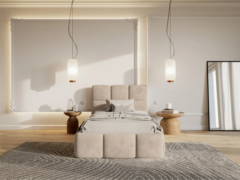 Polsterbett 90x200 cm Cloudy, beige, Velours, wasserabweisend, pflegeleicht
