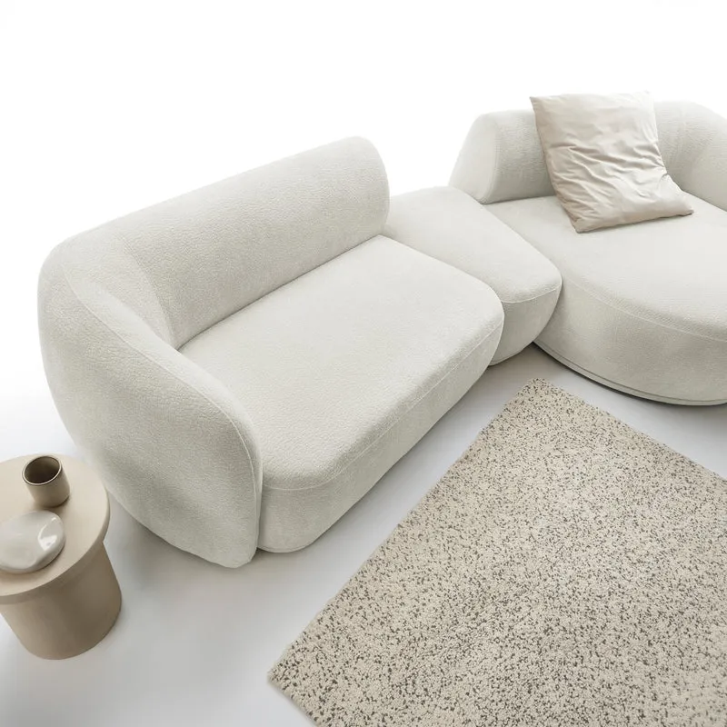 Modulares Ecksofa Bommo L-förmig mit Pouf, rechtsseitig, cremefarbenes Chenille