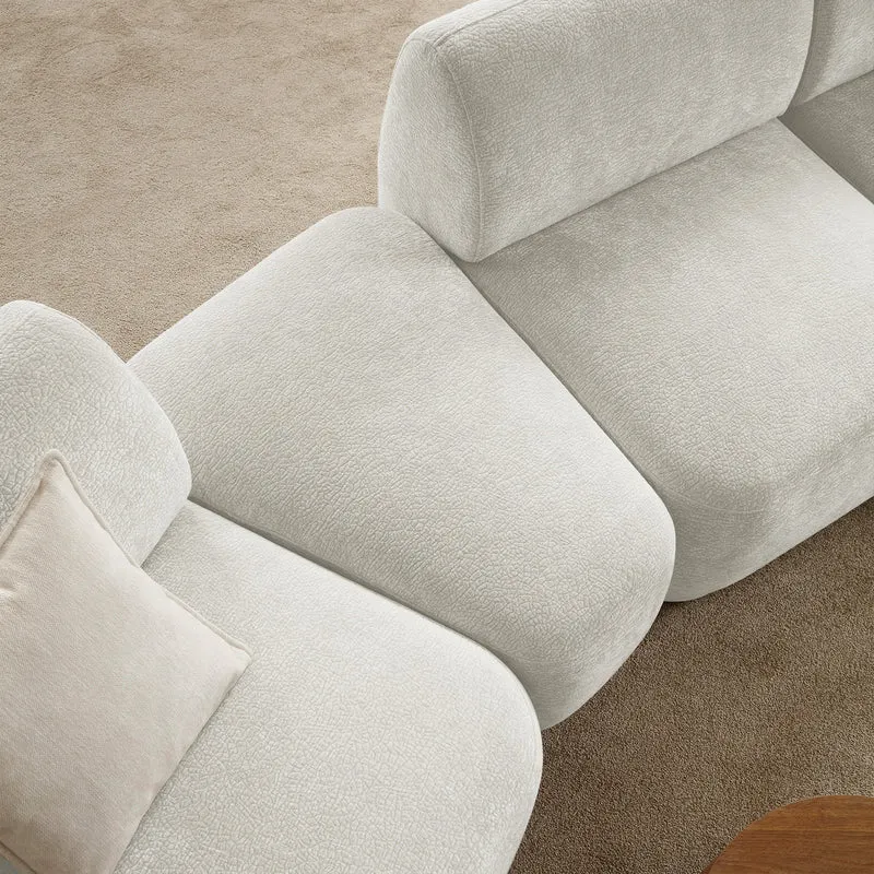 Modulares Ecksofa Bommo L-förmig mit linksseitigem Hocker, cremefarbener Chenillestoff