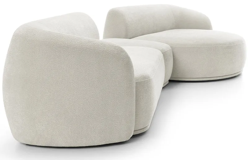 Modulares Ecksofa Bommo L-förmig mit Pouf, rechtsseitig, cremefarbenes Chenille