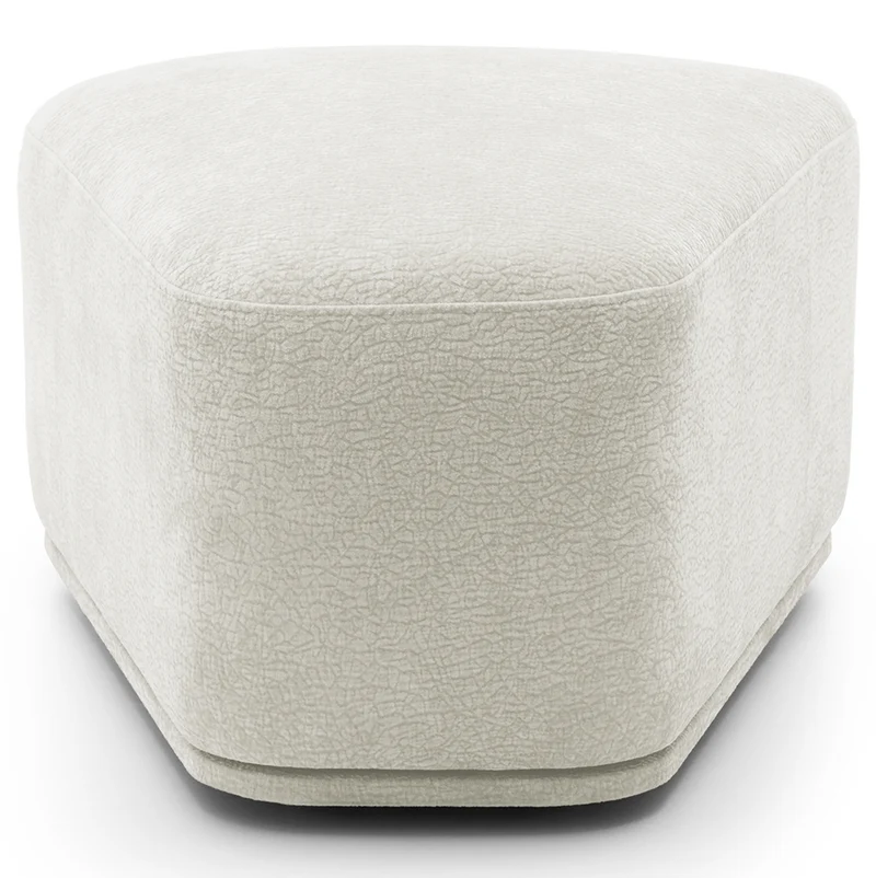 Modulares Ecksofa Bommo L-förmig mit linksseitigem Hocker, cremefarbener Chenillestoff