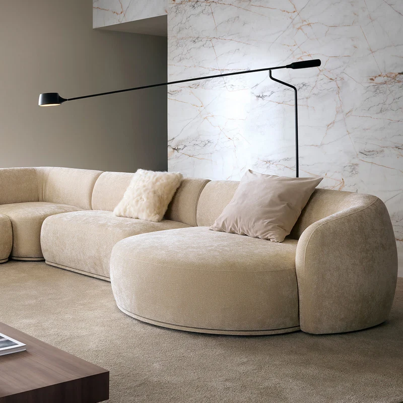 Modulare Ottomane Bommo, rechtsseitig, beige Chenille